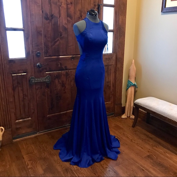 GORGEOUS! JVN JOVANI BLUE Gown w/ Cutouts! NEW - Picture 3 of 8